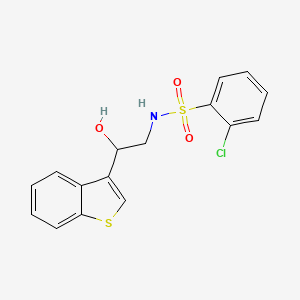 molecular formula C16H14ClNO3S2 B2600378 N-(2-(benzo[b]thiophen-3-yl)-2-hydroxyethyl)-2-chlorobenzenesulfonamide CAS No. 2034257-27-5