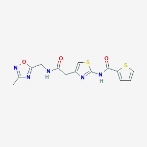 molecular formula C14H13N5O3S2 B2600384 N-(4-(2-(((3-methyl-1,2,4-oxadiazol-5-yl)methyl)amino)-2-oxoethyl)thiazol-2-yl)thiophene-2-carboxamide CAS No. 1206987-22-5