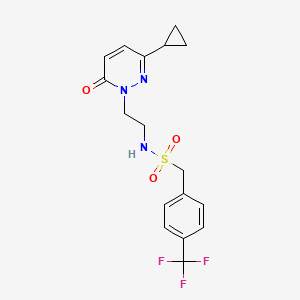 molecular formula C17H18F3N3O3S B2600390 N-(2-(3-cyclopropyl-6-oxopyridazin-1(6H)-yl)ethyl)-1-(4-(trifluoromethyl)phenyl)methanesulfonamide CAS No. 2034564-93-5