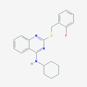 molecular formula C21H22FN3S B2600477 N-cyclohexyl-2-[(2-fluorophenyl)methylsulfanyl]quinazolin-4-amine CAS No. 688355-14-8