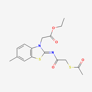 molecular formula C16H18N2O4S2 B2600481 2-[2-(2-乙酰硫代乙酰)亚氨基-6-甲基-1,3-苯并噻唑-3-基]乙酸乙酯 CAS No. 905680-29-7