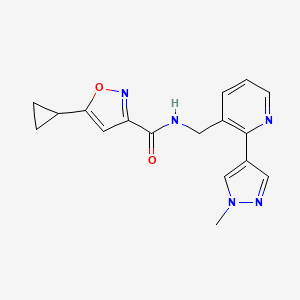 molecular formula C17H17N5O2 B2600484 5-cyclopropyl-N-((2-(1-methyl-1H-pyrazol-4-yl)pyridin-3-yl)methyl)isoxazole-3-carboxamide CAS No. 2034537-33-0