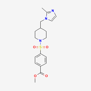 molecular formula C18H23N3O4S B2600494 methyl 4-((4-((2-methyl-1H-imidazol-1-yl)methyl)piperidin-1-yl)sulfonyl)benzoate CAS No. 1421457-81-9