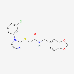 molecular formula C19H16ClN3O3S B2600501 N-(1,3-benzodioxol-5-ylmethyl)-2-[1-(3-chlorophenyl)imidazol-2-yl]sulfanylacetamide CAS No. 851079-19-1