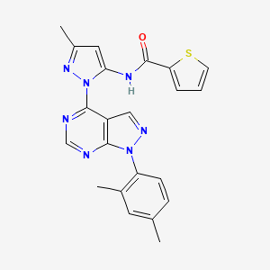 molecular formula C22H19N7OS B2600511 N-(1-(1-(2,4-dimethylphenyl)-1H-pyrazolo[3,4-d]pyrimidin-4-yl)-3-methyl-1H-pyrazol-5-yl)thiophene-2-carboxamide CAS No. 1005977-35-4