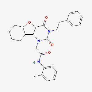 molecular formula C27H23N3O4 B2600512 2-[4,6-dioxo-5-(2-phenylethyl)-8-oxa-3,5-diazatricyclo[7.4.0.0^{2,7}]trideca-1(9),2(7),10,12-tetraen-3-yl]-N-(2-methylphenyl)acetamide CAS No. 1326836-35-4