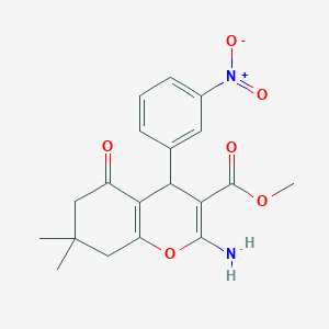 molecular formula C19H20N2O6 B2600522 methyl 2-amino-7,7-dimethyl-4-(3-nitrophenyl)-5-oxo-5,6,7,8-tetrahydro-4H-chromene-3-carboxylate CAS No. 303953-38-0
