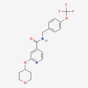 molecular formula C19H19F3N2O4 B2600528 2-((tetrahydro-2H-pyran-4-yl)oxy)-N-(4-(trifluoromethoxy)benzyl)isonicotinamide CAS No. 2034622-57-4