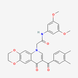 molecular formula C30H28N2O7 B2600530 N-(3,5-dimethoxyphenyl)-2-[8-(3,4-dimethylbenzoyl)-9-oxo-2H,3H,6H,9H-[1,4]dioxino[2,3-g]quinolin-6-yl]acetamide CAS No. 866349-87-3