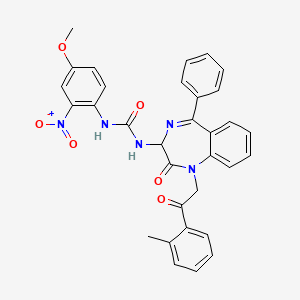N-(2,5-diaza-2-(2-(2-methylphenyl)-2-oxoethyl)-3-oxo-6-phenylbicyclo[5.4.0]undeca-1(7),5,8,10-tetraen-4-yl)((4-methoxy-2-nitrophenyl)amino)formamide