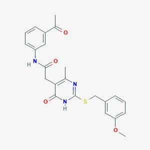 molecular formula C23H23N3O4S B2600536 N-(3-acetylphenyl)-2-(2-((3-methoxybenzyl)thio)-4-methyl-6-oxo-1,6-dihydropyrimidin-5-yl)acetamide CAS No. 1105245-16-6