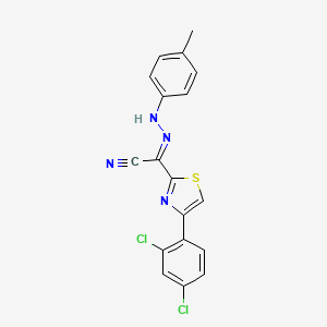 molecular formula C18H12Cl2N4S B2600538 (2E)-4-(2,4-dichlorophenyl)-N-(4-methylanilino)-1,3-thiazole-2-carboximidoyl cyanide CAS No. 477188-49-1