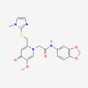 molecular formula C20H20N4O5S B2600539 N-(benzo[d][1,3]dioxol-5-yl)-2-(5-methoxy-2-(((1-methyl-1H-imidazol-2-yl)thio)methyl)-4-oxopyridin-1(4H)-yl)acetamide CAS No. 941994-90-7