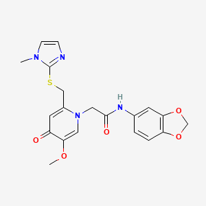 molecular formula C20H20N4O5S B2600539 N-(2H-1,3-benzodioxol-5-yl)-2-(5-methoxy-2-{[(1-methyl-1H-imidazol-2-yl)sulfanyl]methyl}-4-oxo-1,4-dihydropyridin-1-yl)acetamide CAS No. 941994-90-7