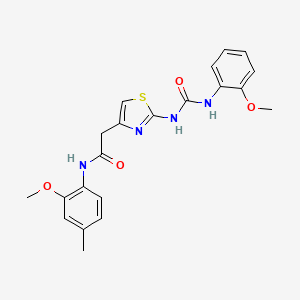molecular formula C21H22N4O4S B2600545 N-(2-methoxy-4-methyl-phenyl)-2-[2-[(2-methoxyphenyl)carbamoylamino]thiazol-4-yl]acetamide CAS No. 897614-10-7