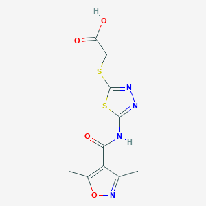 molecular formula C10H10N4O4S2 B2600548 2-[(5-{[(3,5-Dimethyl-4-isoxazolyl)carbonyl]amino}-1,3,4-thiadiazol-2-yl)sulfanyl]acetic acid CAS No. 294853-56-8