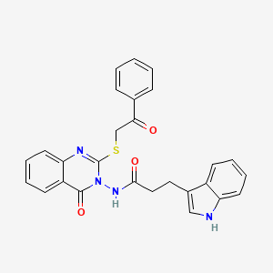 molecular formula C27H22N4O3S B2600549 3-(1H-indol-3-yl)-N-(4-oxo-2-((2-oxo-2-phenylethyl)thio)quinazolin-3(4H)-yl)propanamide CAS No. 422278-71-5