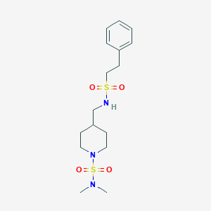 molecular formula C16H27N3O4S2 B2600555 N,N-dimethyl-4-((2-phenylethylsulfonamido)methyl)piperidine-1-sulfonamide CAS No. 2034458-03-0