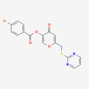 molecular formula C17H11BrN2O4S B2600564 4-氧代-6-((嘧啶-2-硫代)甲基)-4H-吡喃-3-基 4-溴苯甲酸酯 CAS No. 877635-89-7