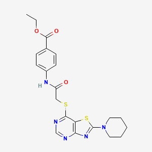 Ethyl 4-(2-((2-(piperidin-1-yl)thiazolo[4,5-d]pyrimidin-7-yl)thio)acetamido)benzoate