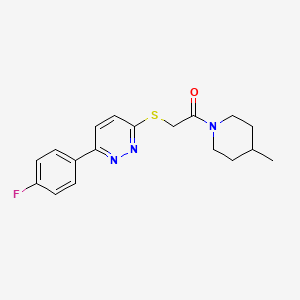 molecular formula C18H20FN3OS B2600571 2-[6-(4-Fluorophenyl)pyridazin-3-yl]sulfanyl-1-(4-methylpiperidin-1-yl)ethanone CAS No. 626223-15-2
