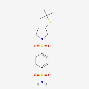 molecular formula C14H22N2O4S3 B2600576 4-((3-(叔丁基硫代)吡咯烷-1-基)磺酰基)苯磺酰胺 CAS No. 1797970-54-7
