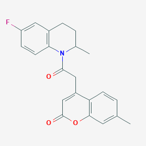 molecular formula C22H20FNO3 B2600577 4-(2-(6-fluoro-2-methyl-3,4-dihydroquinolin-1(2H)-yl)-2-oxoethyl)-7-methyl-2H-chromen-2-one CAS No. 919856-26-1