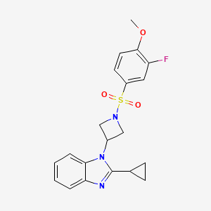 molecular formula C20H20FN3O3S B2600579 2-Cyclopropyl-1-[1-(3-fluoro-4-methoxyphenyl)sulfonylazetidin-3-yl]benzimidazole CAS No. 2380044-31-3