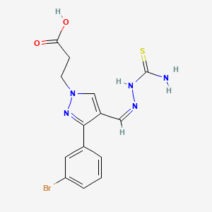 molecular formula C14H14BrN5O2S B2600581 (Z)-3-(3-(3-bromophenyl)-4-((2-carbamothioylhydrazono)methyl)-1H-pyrazol-1-yl)propanoic acid CAS No. 1007543-38-5