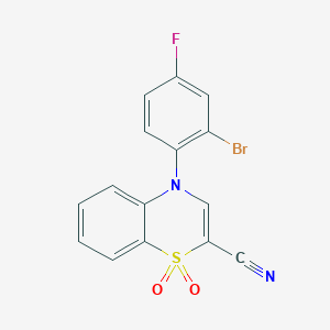 molecular formula C15H8BrFN2O2S B2600615 4-(2-bromo-4-fluorophenyl)-4H-1,4-benzothiazine-2-carbonitrile 1,1-dioxide CAS No. 1206993-41-0
