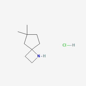 molecular formula C9H18ClN B2600629 6,6-二甲基-1-氮杂螺[3.4]辛烷；盐酸盐 CAS No. 2377030-65-2