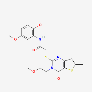 molecular formula C20H25N3O5S2 B2600643 N-(2,5-二甲氧基苯基)-2-[[3-(2-甲氧基乙基)-6-甲基-4-氧代-6,7-二氢噻吩并[3,2-d]嘧啶-2-基]硫代]乙酰胺 CAS No. 851410-37-2