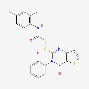 molecular formula C22H18FN3O2S2 B2600652 N-(2,4-dimethylphenyl)-2-{[3-(2-fluorophenyl)-4-oxo-3,4-dihydrothieno[3,2-d]pyrimidin-2-yl]sulfanyl}acetamide CAS No. 1260903-38-5