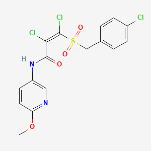 molecular formula C16H13Cl3N2O4S B2600670 2,3-dichloro-3-[(4-chlorobenzyl)sulfonyl]-N-(6-methoxy-3-pyridinyl)acrylamide CAS No. 337922-36-8