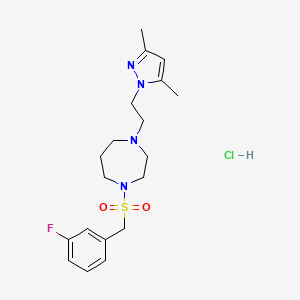 molecular formula C19H28ClFN4O2S B2600674 1-(2-(3,5-dimethyl-1H-pyrazol-1-yl)ethyl)-4-((3-fluorobenzyl)sulfonyl)-1,4-diazepane hydrochloride CAS No. 1396874-70-6