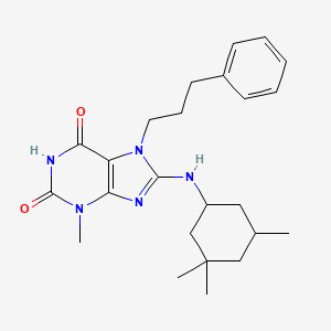 molecular formula C24H33N5O2 B2600677 3-methyl-7-(3-phenylpropyl)-8-((3,3,5-trimethylcyclohexyl)amino)-1H-purine-2,6(3H,7H)-dione CAS No. 573697-43-5