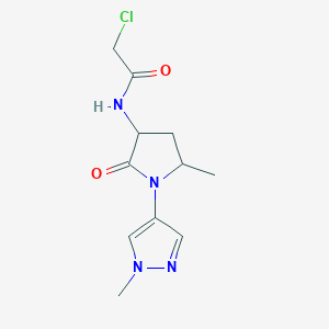 molecular formula C11H15ClN4O2 B2600686 2-Chloro-N-[5-methyl-1-(1-methylpyrazol-4-yl)-2-oxopyrrolidin-3-yl]acetamide CAS No. 2411199-65-8