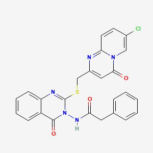 molecular formula C25H18ClN5O3S B2600701 N-(2-(((7-chloro-4-oxo-4H-pyrido[1,2-a]pyrimidin-2-yl)methyl)thio)-4-oxoquinazolin-3(4H)-yl)-2-phenylacetamide CAS No. 422278-55-5