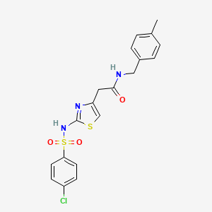molecular formula C19H18ClN3O3S2 B2600702 2-(2-(4-chlorophenylsulfonamido)thiazol-4-yl)-N-(4-methylbenzyl)acetamide CAS No. 921925-61-3