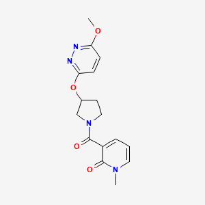 molecular formula C16H18N4O4 B2600736 3-(3-((6-methoxypyridazin-3-yl)oxy)pyrrolidine-1-carbonyl)-1-methylpyridin-2(1H)-one CAS No. 2034223-34-0