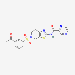 molecular formula C19H17N5O4S2 B2600756 N-(5-((3-acetylphenyl)sulfonyl)-4,5,6,7-tetrahydrothiazolo[5,4-c]pyridin-2-yl)pyrazine-2-carboxamide CAS No. 1351634-40-6
