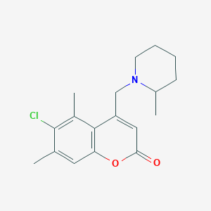 molecular formula C18H22ClNO2 B2600770 6-chloro-5,7-dimethyl-4-((2-methylpiperidin-1-yl)methyl)-2H-chromen-2-one CAS No. 900285-90-7