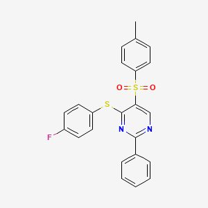 molecular formula C23H17FN2O2S2 B2600788 4-[(4-氟苯基)硫代]-2-苯基-5-嘧啶基 4-甲苯基砜 CAS No. 478247-29-9