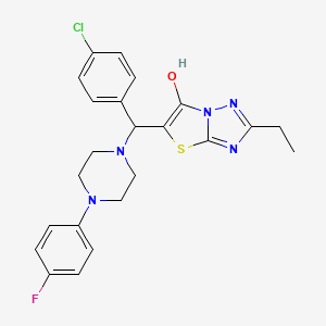 molecular formula C23H23ClFN5OS B2600800 5-((4-Chlorophenyl)(4-(4-fluorophenyl)piperazin-1-yl)methyl)-2-ethylthiazolo[3,2-b][1,2,4]triazol-6-ol CAS No. 898368-06-4