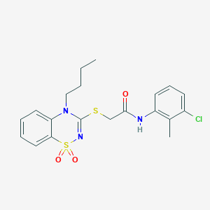molecular formula C20H22ClN3O3S2 B2600819 2-((4-butyl-1,1-dioxido-4H-benzo[e][1,2,4]thiadiazin-3-yl)thio)-N-(3-chloro-2-methylphenyl)acetamide CAS No. 893790-22-2