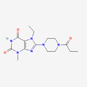 molecular formula C15H22N6O3 B2600832 7-Ethyl-3-methyl-8-(4-propanoylpiperazin-1-yl)purine-2,6-dione CAS No. 331671-55-7