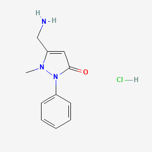 molecular formula C11H14ClN3O B2600901 5-(Aminomethyl)-1-methyl-2-phenyl-1,2-dihydro-3H-pyrazol-3-one hydrochloride CAS No. 2126178-09-2