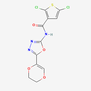 molecular formula C11H7Cl2N3O4S B2600908 2,5-dichloro-N-(5-(5,6-dihydro-1,4-dioxin-2-yl)-1,3,4-oxadiazol-2-yl)thiophene-3-carboxamide CAS No. 851095-13-1