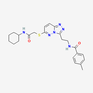 molecular formula C23H28N6O2S B2600917 N-[2-[6-[2-(cyclohexylamino)-2-oxoethyl]sulfanyl-[1,2,4]triazolo[4,3-b]pyridazin-3-yl]ethyl]-4-methylbenzamide CAS No. 872995-08-9