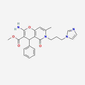 molecular formula C23H24N4O4 B2600925 6-(3-(1H-咪唑-1-基)丙基)-2-氨基-7-甲基-5-氧代-4-苯基-5,6-二氢-4H-吡喃并[3,2-c]吡啶-3-羧酸甲酯 CAS No. 868213-23-4